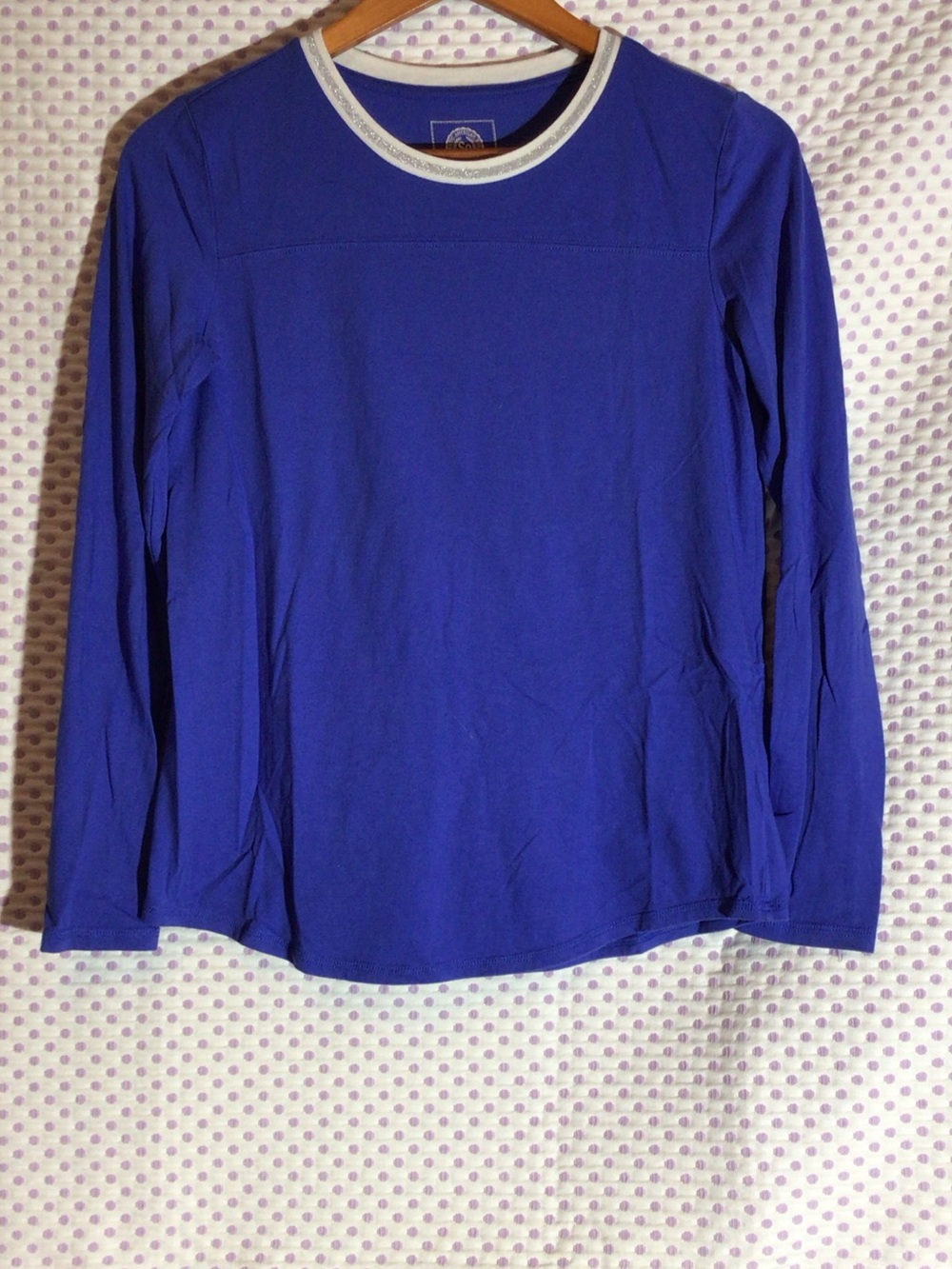SO Royal Blue Long-Sleeve Crewneck Top with White Trim